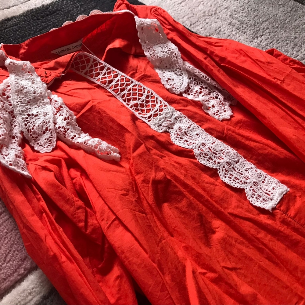tsumori chisato Japan orange cotton lace Blouse new rare - Picture 4 of 11